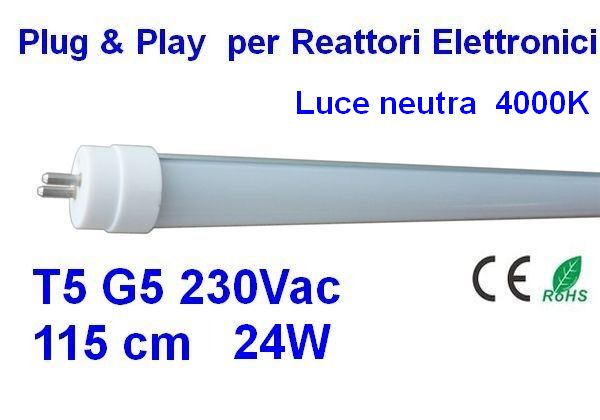 T5 Led tube, G5 230 vac 115 cm Plug & Play 4000K T5 Led tube, G5 230 vac 115 cm Plug & Play 4000K